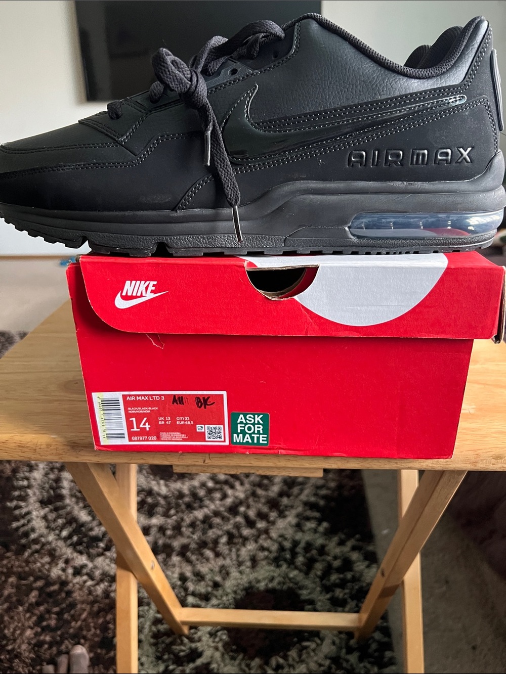 Nike Air Max LTD3 Men's Black Leather/Matte Black Sneakers Sz 14